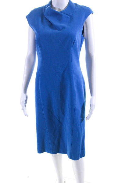 Karen Millen Womens Back Zip Sleeveless Crew Neck Sheath Dress Blue Size 10
