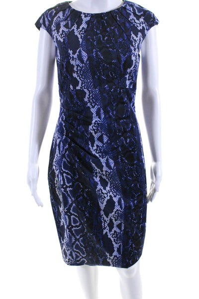 Karen Millen Womens Lace Back Snakeskin Print Sheath Dress Blue White Size 8