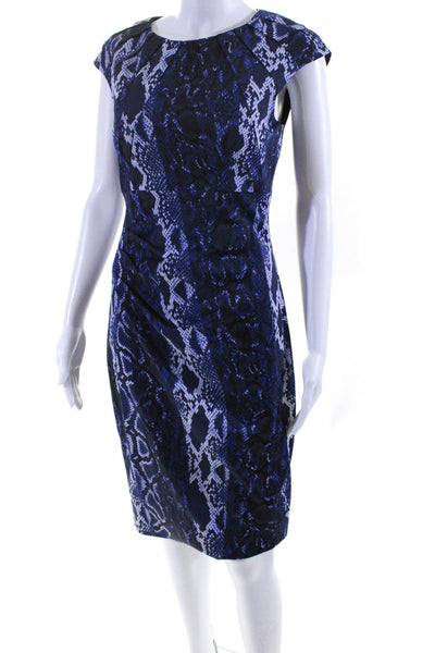 Karen Millen Womens Lace Back Snakeskin Print Sheath Dress Blue White Size 8