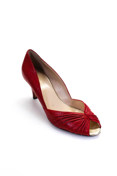 Loeffler Randall Womens Red Leather Peep Toe Drape Detail Pump Shoes Size 8.5B