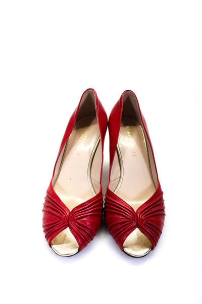 Loeffler Randall Womens Red Leather Peep Toe Drape Detail Pump Shoes Size 8.5B