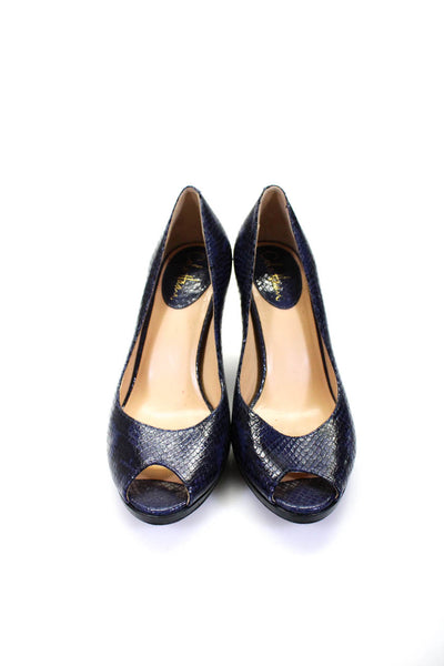 Cole Haan Womens Blue Snakeskin Print Peep Toe High Heels Pump Shoes Size 8.5B