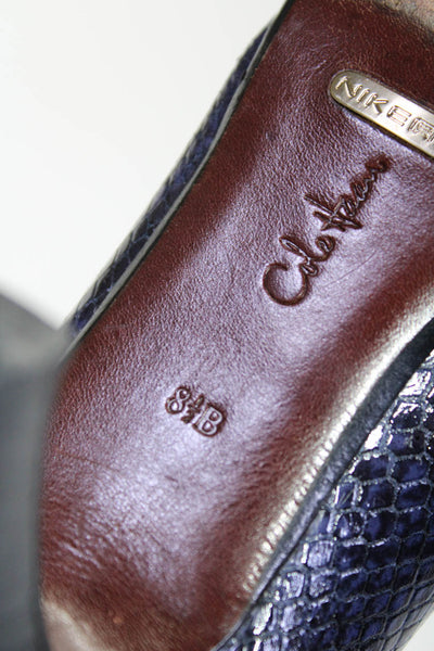 Cole Haan Womens Blue Snakeskin Print Peep Toe High Heels Pump Shoes Size 8.5B