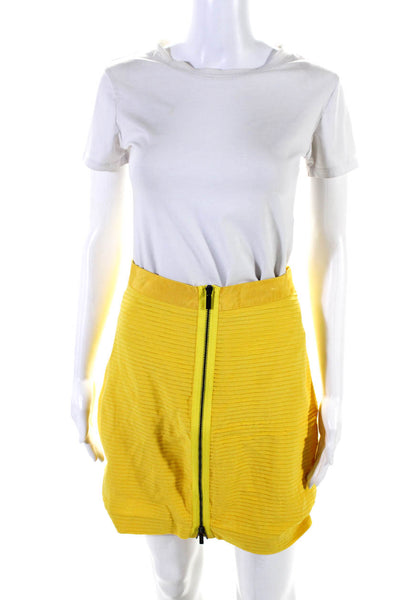 Tibi Womens Pleated Chiffon Front Zip Mini Pencil Skirt Yellow Silk Size 4
