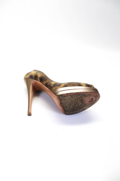 Casadei Womens Metallic Leather Trim Peep Toe Platform Pumps Brown Size 10