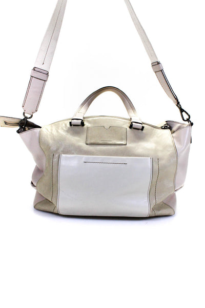 Reed Krakoff Womens Color Block Leather Shoulder Bag Handbag Beige White Pink
