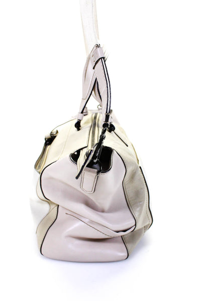Reed Krakoff Womens Color Block Leather Shoulder Bag Handbag Beige White Pink
