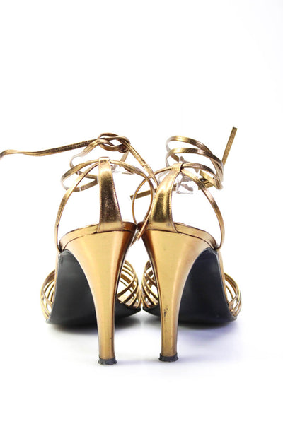Shoe Biz Women's Lace Up High Heel Sandals Gold Size 10