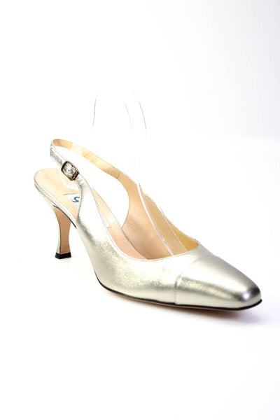 Galo Women's Ankle Strap High Heel Leather Pumps Silver Size 41.5