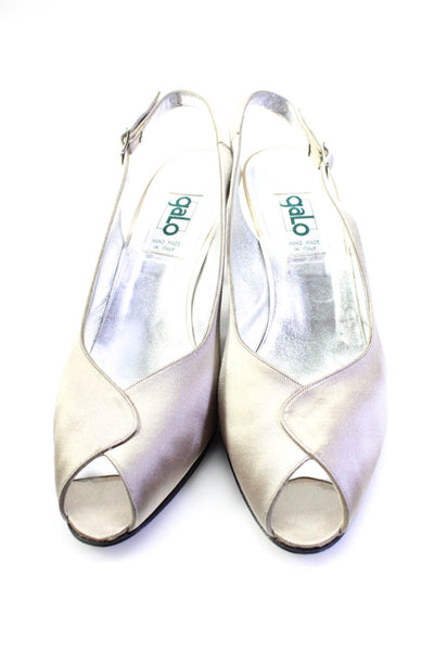 Galo Women's Ankle Strap High Heel Peep Toe Satin Pumps Silver Size 41