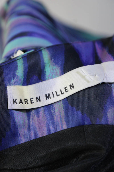 Karen Millen Womens Short Sleeve Crew Neck Abstract Sheath Dress Black Purple 8