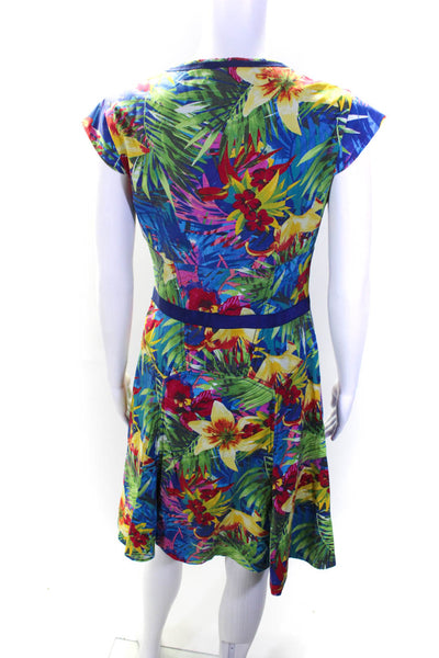 Karen Millen Womens Grosgrain Bow Floral Swing Dress Multicolored Cotton Size 8