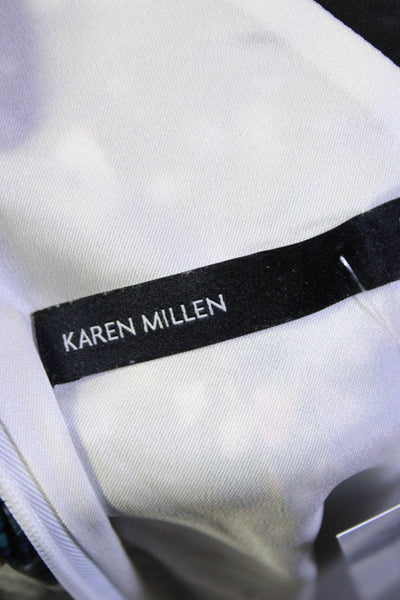 Karen Millen Womens Mesh Short Sleeve Abstract Sheath Dress Gray White Black 8