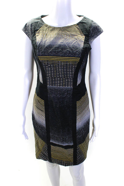 Karen Millen Womens Back Zip Striped Speckled Sheath Dress Black Multi Size 8