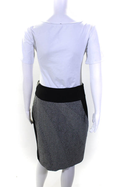 Karen Millen Womens Side Zip Houndstooth Pencil Skirt Black Gray Wool Size 8