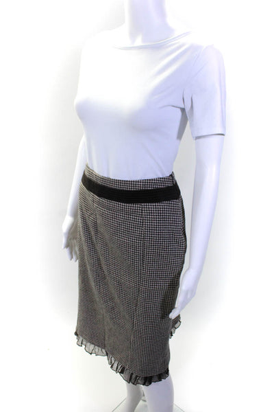 Karen Millen Womens Side Zip Chiffon Trim Houndstooth Pencil Skirt Brown Size 10