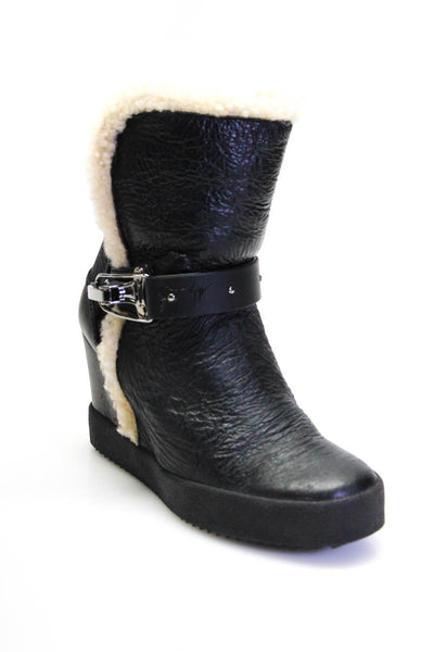 Giuseppe Zanotti Design Womens Black Leather F Buckle Ankle Boots Shoes Size 8
