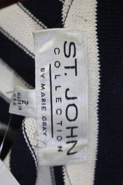 St. John Collection By Marie Gray Womens Knit Striped Blazer Jacket Navy Size 2