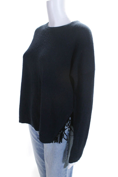 Autumn Cashmere Womens Cashmere Knit Tassel Hem Long Sleeve Knit Top Blue Size S