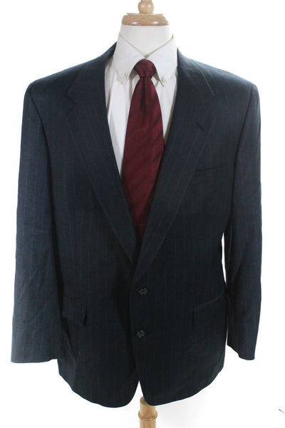 Austin Reed Mens Navy Blue Wool Striped Two Button Long Sleeve Blazer Size 44R