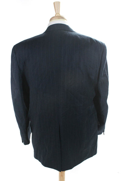 Austin Reed Mens Navy Blue Wool Striped Two Button Long Sleeve Blazer Size 44R