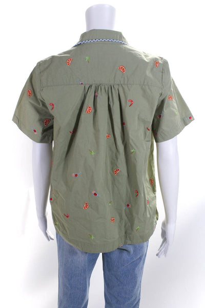 Roberta Roller Rabbit Womens Embroidered Button Down Shirt Green Size Small