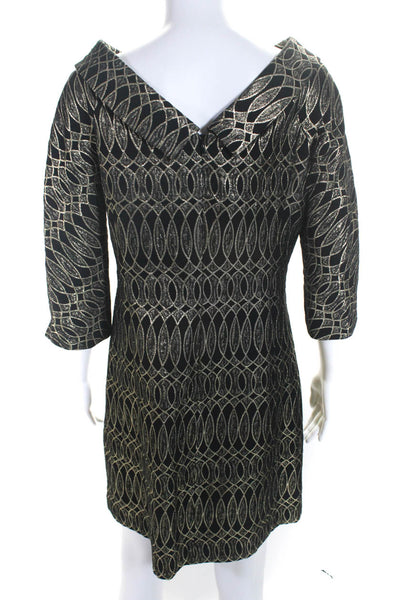 Milly Of New York Womens Geometric Print Dress Black Gold Metallic Size 6