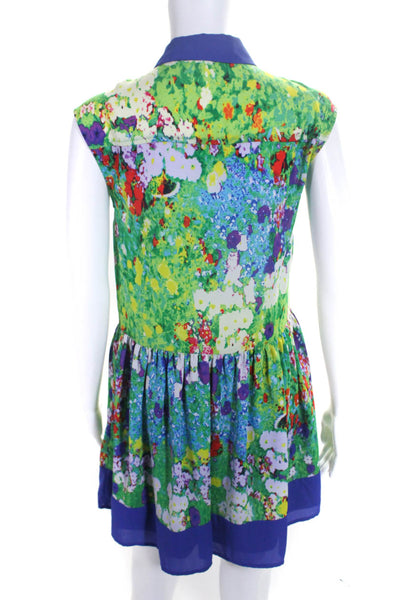 L'Amour Womens Floral Print Half Button Down Dress Multi Colored Size Small