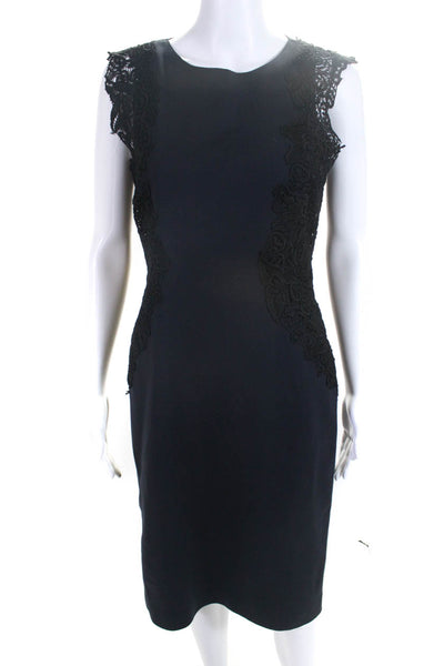 Elie Tahari Womens Crochet Trim Sleeveless Gown Navy Blue Black Size 6