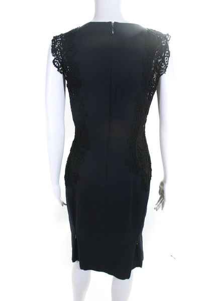 Elie Tahari Womens Crochet Trim Sleeveless Gown Navy Blue Black Size 6