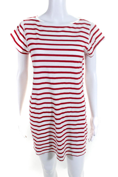 Milly Womens Striped Short Sleeves Tee Shirt White Red Cotton Size Medium