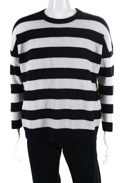 Jac + Jack Mens Crewneck Long Sleeves Pullover Blue White Stripe Sweater Size XL