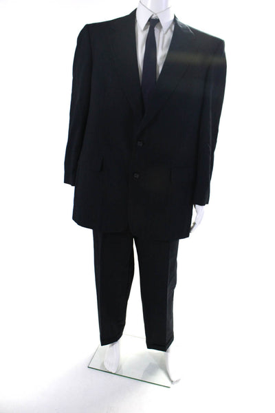 Hart Schaffner Marx Mens Pinstriped Pleated Front Suit Black Wool Size 44 Long/3