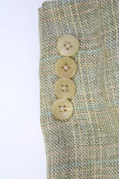 Samuelsohn Mens Silk Plaid Two Button Blazer Jacket Beige Size 42 Regular
