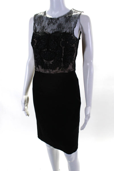 Amen Women's Round Neck Lace Trim A-Line Mini Dress Black Size 42