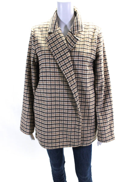Joie Women's Collar Long Sleeves Plaid Coat Brown Size L
