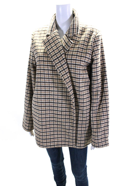 Joie Women's Collar Long Sleeves Plaid Coat Brown Size L