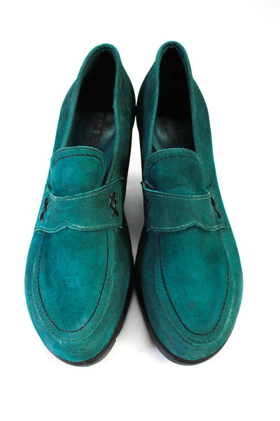 Arche Women's Round Toe Cone Heels Suede Work Shoe Green Size 7