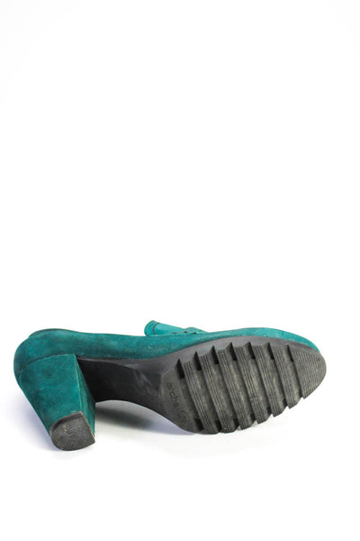 Arche Women's Round Toe Cone Heels Suede Work Shoe Green Size 7