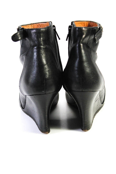 Lanvin Womens Leather Wedge Zip Up Ankle Boots Black Size 38 8