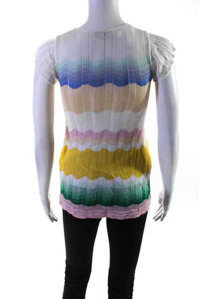 Missoni Round Neck Short Sleeves Chevron Print Multicolor Knit Flutter Sleeve To