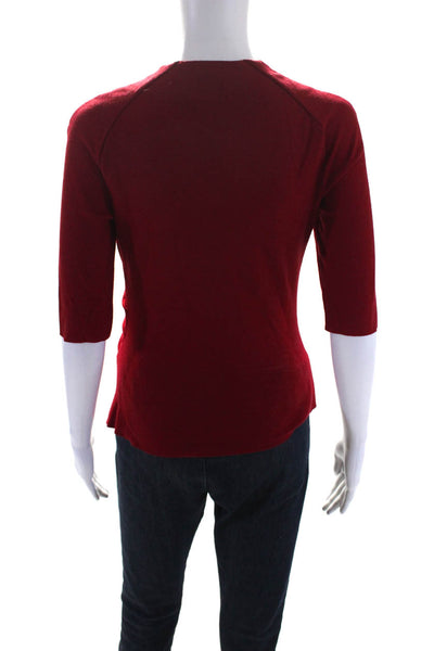 Joseph Womens 3/4 Sleeve Knit Draped Asymmetrical Top Blouse Red Wool Medium