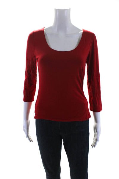 Donna Karan Collection Womens 3/4 Sleeve Scoop Neck Top Blouse Red Size Medium