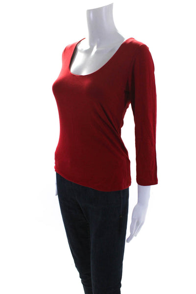 Donna Karan Collection Womens 3/4 Sleeve Scoop Neck Top Blouse Red Size Medium