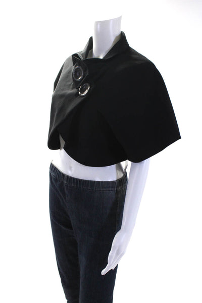 Charles Chang-Lima Womens Asymmetrical Short Sleeve Cropped Jacket Black Size 4