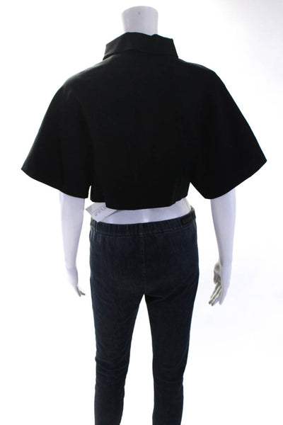 Charles Chang-Lima Womens Asymmetrical Short Sleeve Cropped Jacket Black Size 4
