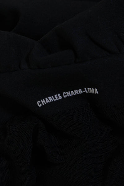 Charles Chang-Lima Womens Asymmetrical Short Sleeve Cropped Jacket Black Size 4