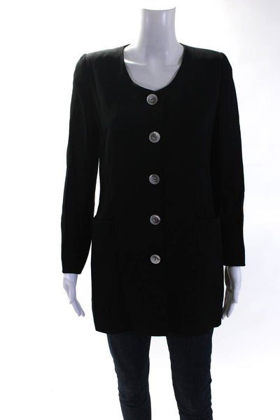 Vestimenta Womens Vintage V Neck Long Button Up Jacket Black Size IT 44