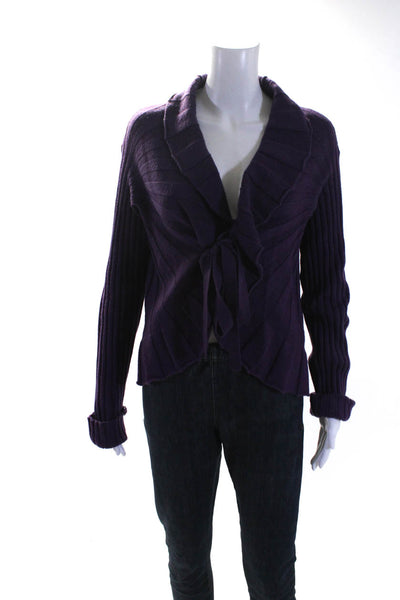 Valentino Roma Womens Wide Rib Tie Front Cardigan Sweater Purple Size Medium