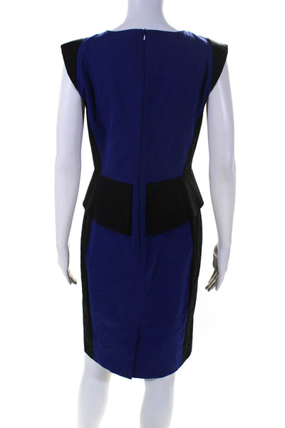 Karen Millen Womens Back Zip Sleeveless Sheath Dress Blue Black Cotton Size 8